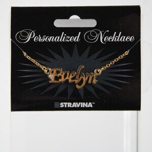 EVELYN Name Goldtone Rhinestone Accent 14.5" 4.5" Multi Ring Ext Necklace